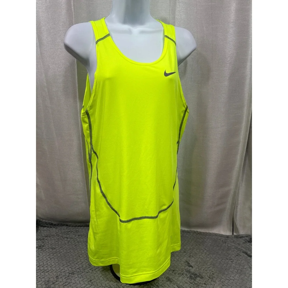Nike Pro Combat Dri-FIT Compression Tank Top Neon Yellow Womens Large Sleeveless
